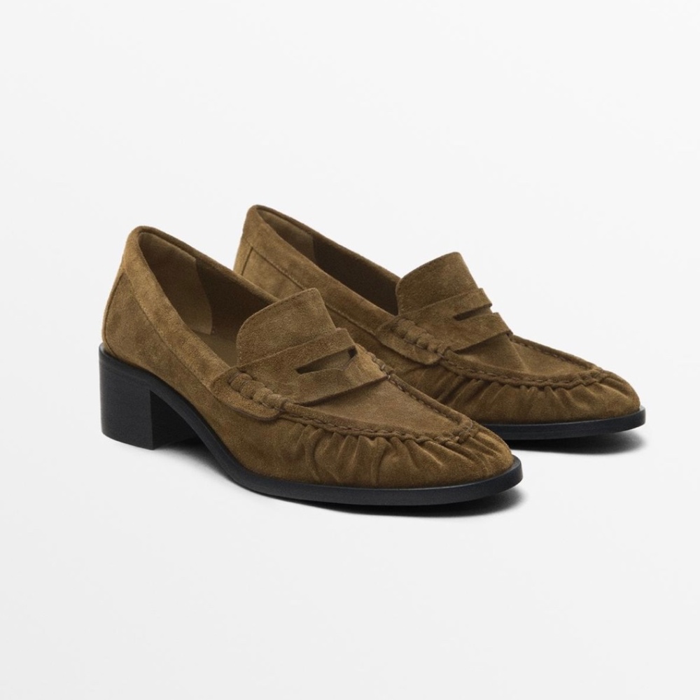 Massimo Dutti split leather heeled loafers size 37